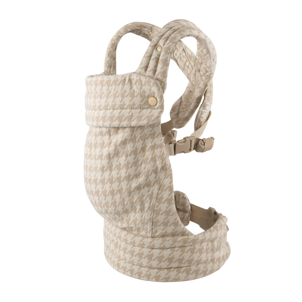 NEST BLANCHE Houndstooth ergonomic baby carrier worn front-facing