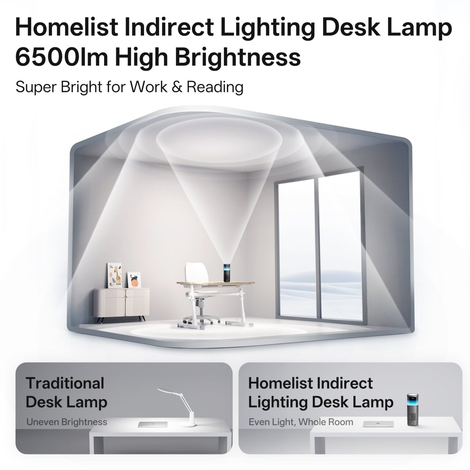 Homelist LT1 Indirect Lighting Desk Lamp Review: Does It Live Up to the Glare-Free Hype? Homelist LT1 desk lamp shown from the side illustrating its compact base