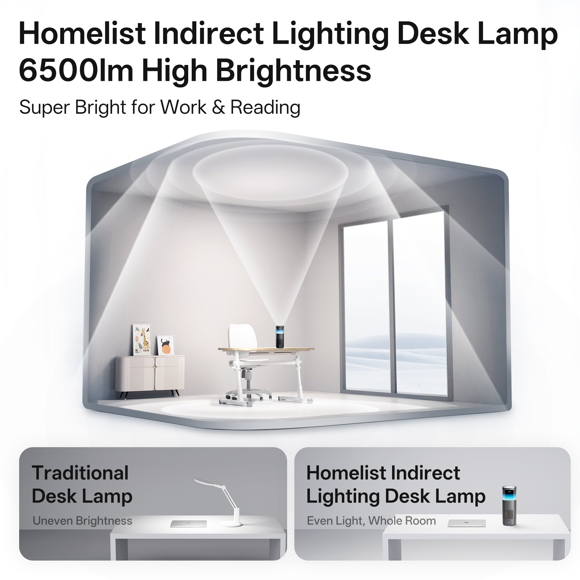 Homelist LT1 desk lamp shown from the side illustrating its compact base