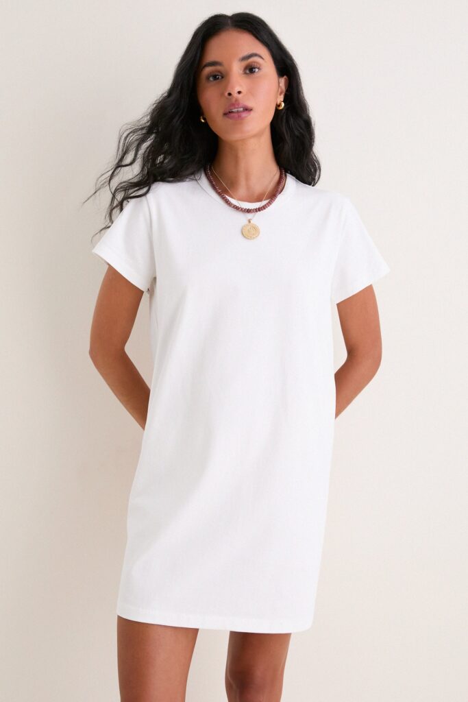 Tuckernuck White Parker Mini Dress in white cotton, front view