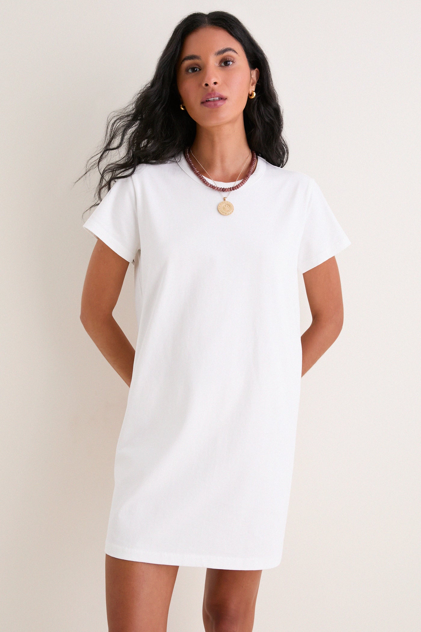 Tuckernuck White Parker Mini Dress, front view on model