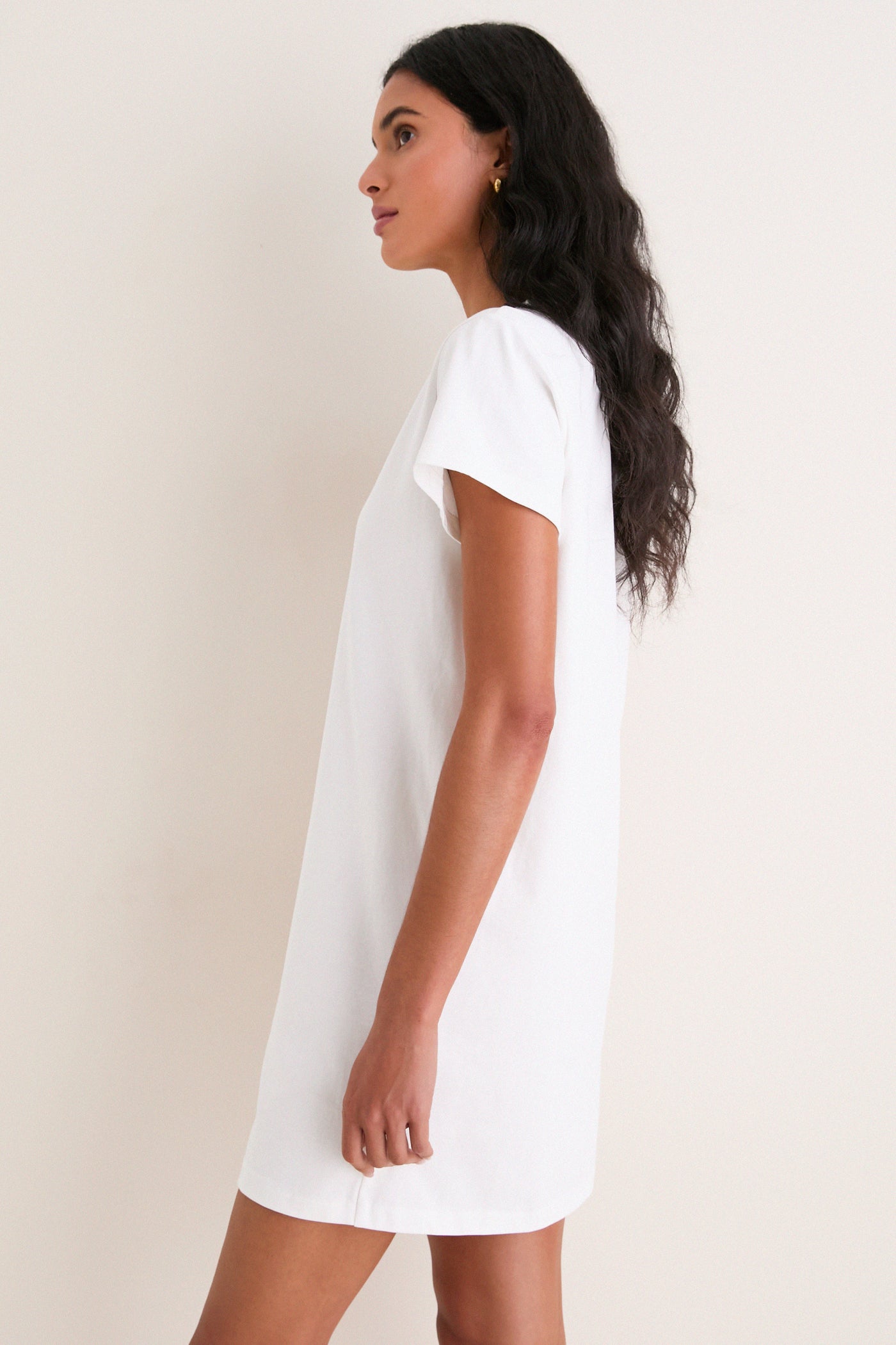 Tuckernuck White Parker Mini Dress, side view showing boxy relaxed fit