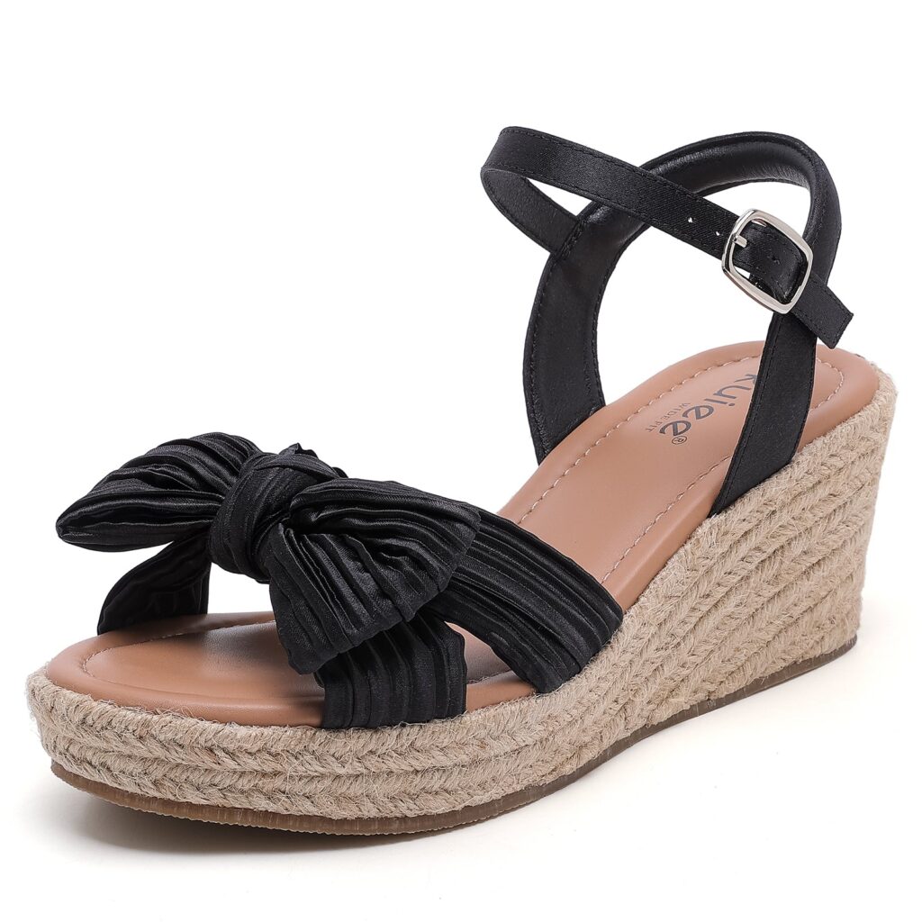 RUIEE wide width bowknot wedge sandals for women