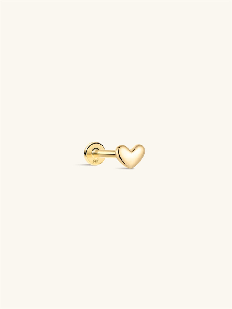 Kosiner 14K Solid Gold Dainty SweetHeart Flat Back Stud earring
