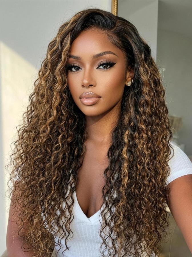 Beautyforever 7x5 no slip glueless lace wig, balayage brown highlight water wave