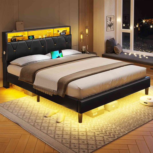 ADORNEVE queen bed frame with storage headboard and charging station