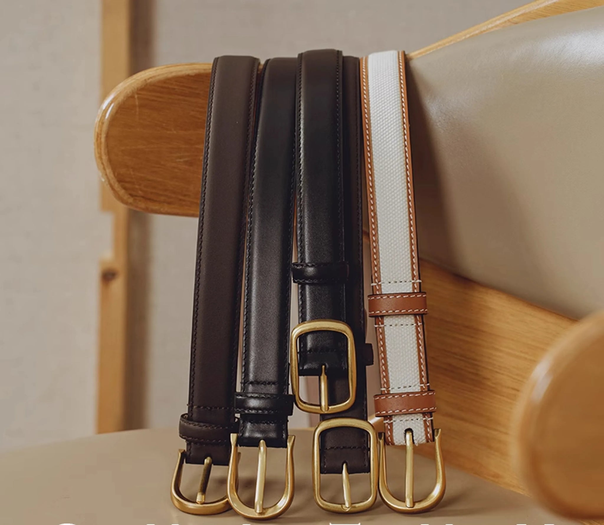Cultum Versatile Retro Leather Belt lineup in black, brown, and canvas colorways