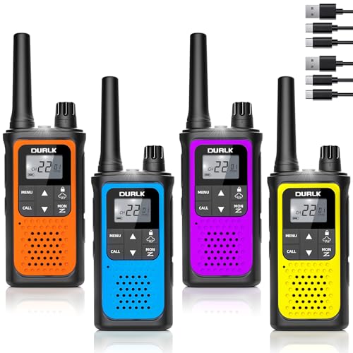 DURLK 4-pack rechargeable walkie talkie set with charging dock