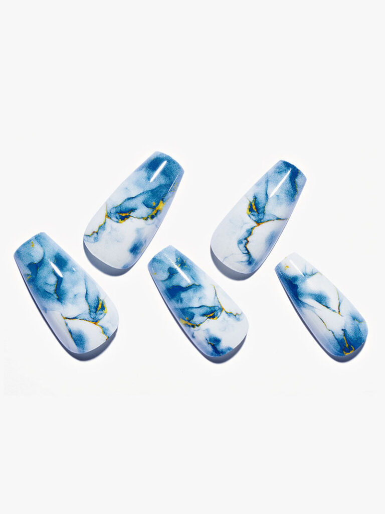 Glamermaid Sea Marble blue marble coffin-shape press-on nails