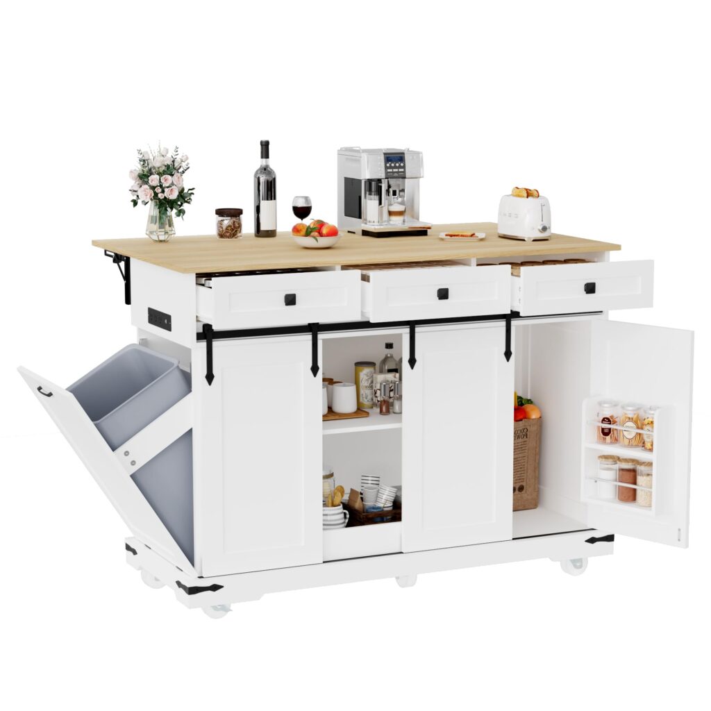 Garvee rolling kitchen island cart with power outlet and drop leaf