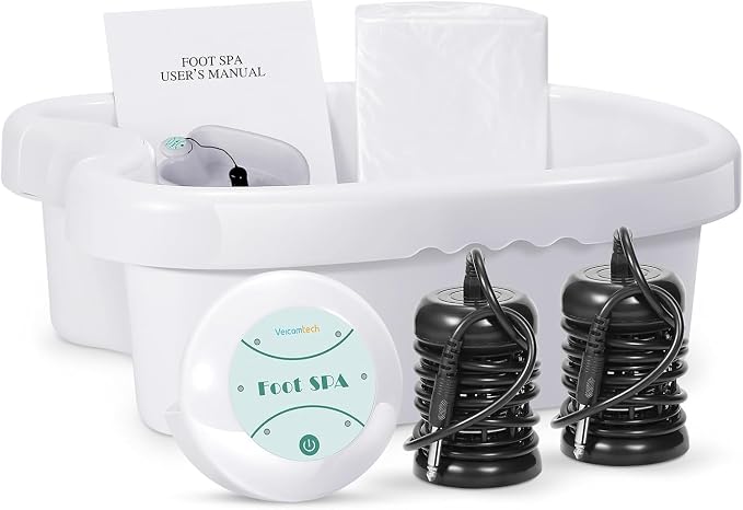 Veicomtech ionic foot bath kit with basin, controller unit, arrays, and disposable liners