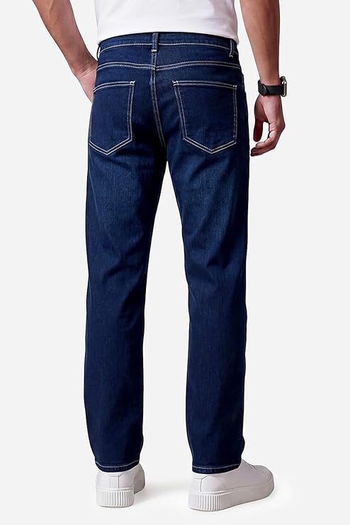 Heyfanee dark blue stretch jeans back pocket stitching detail