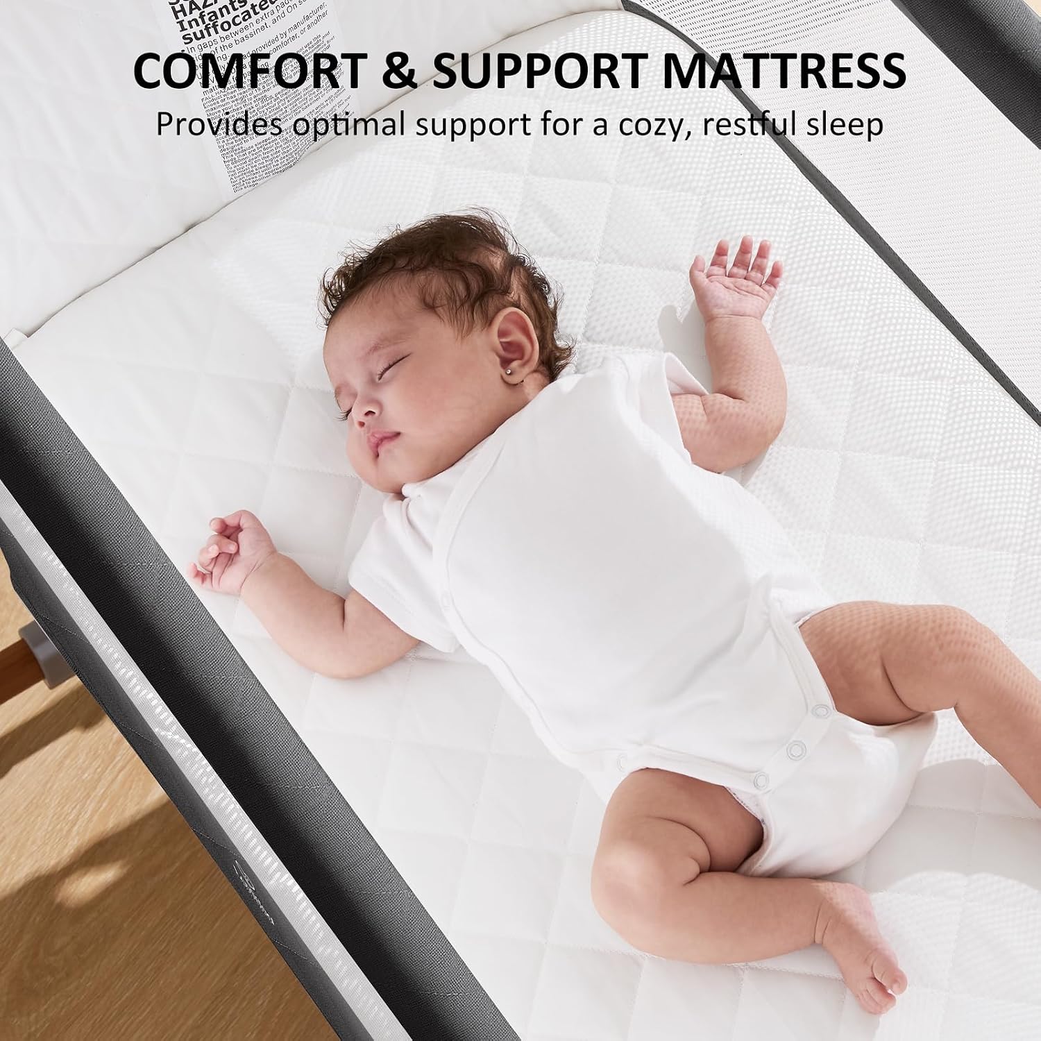 Newborn baby lying on the LovliTod bassinet's memory foam mattress