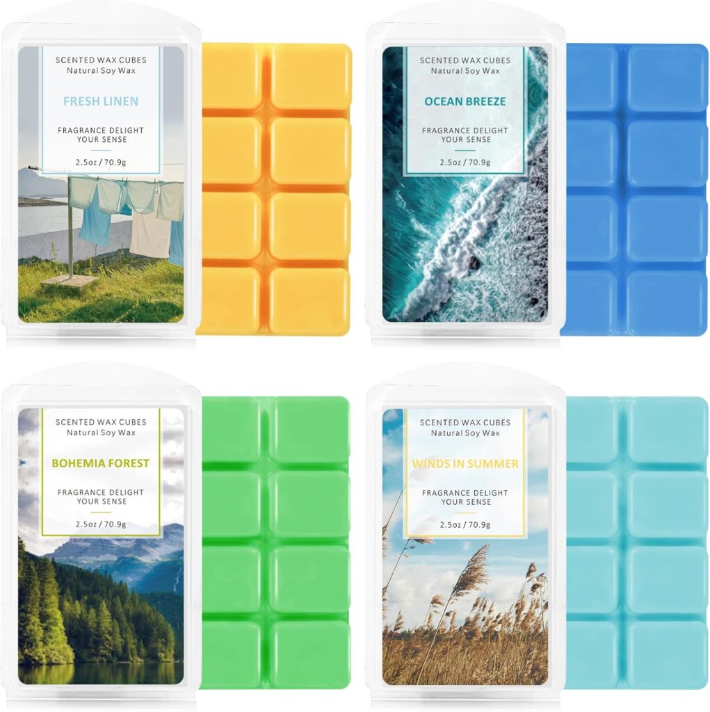 STRN scented wax melts wax cubes in Ocean Breeze, Fresh Linen, Bohemia Forest and Summer Wind