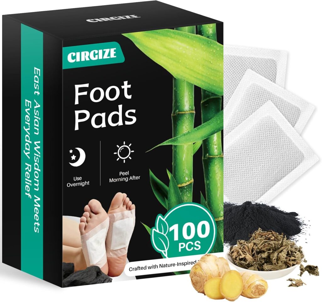CIRGIZE Foot Pads box showing bamboo, ginger, and herbal ingredients