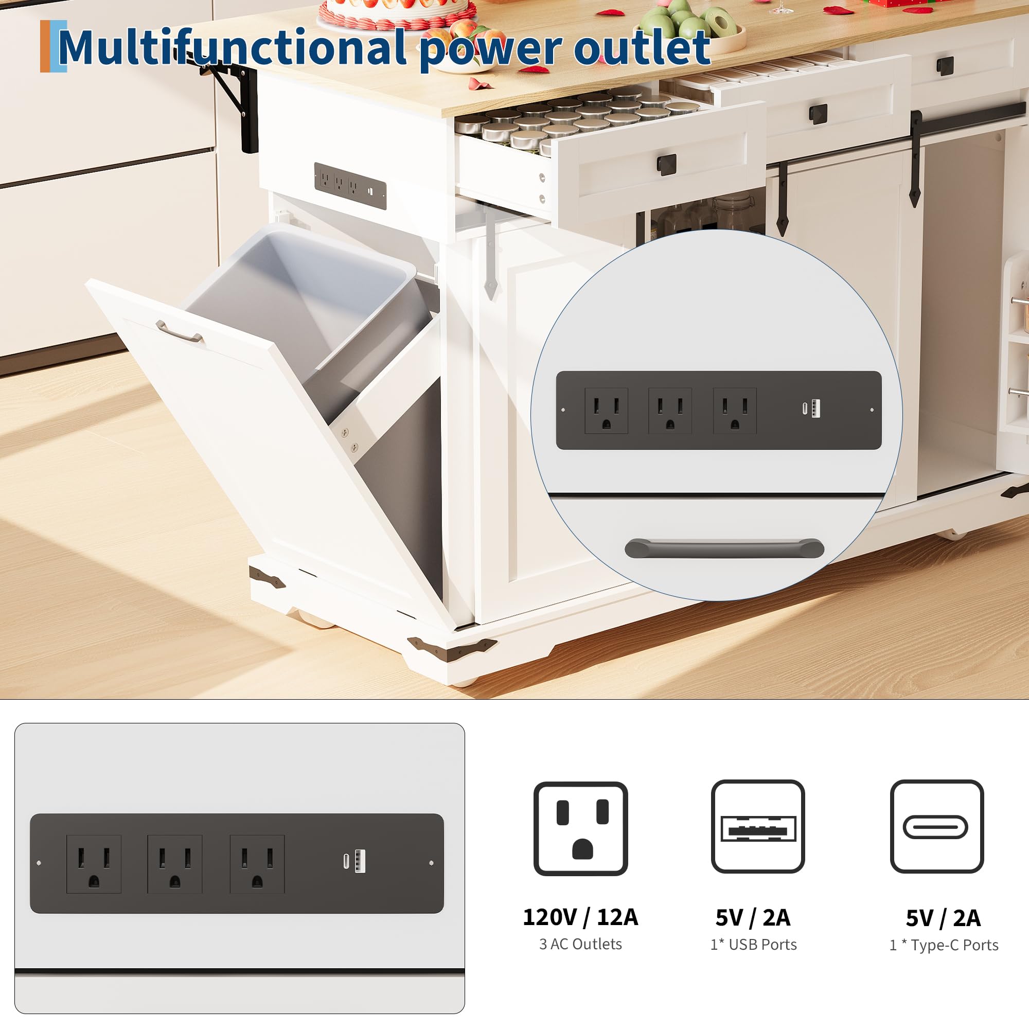 Garvee kitchen island drawers and storage cabinet detail