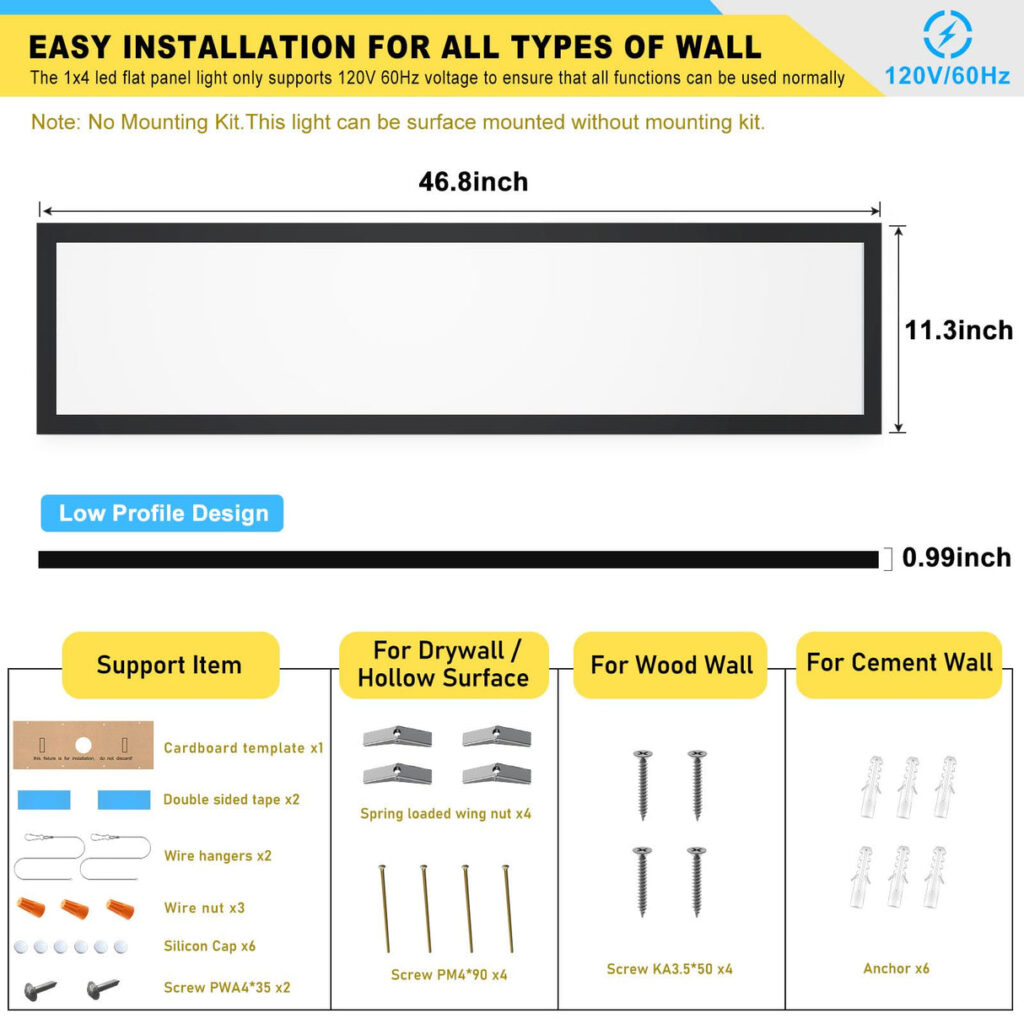 AIKVSXER LED flat panel light installed on a ceiling