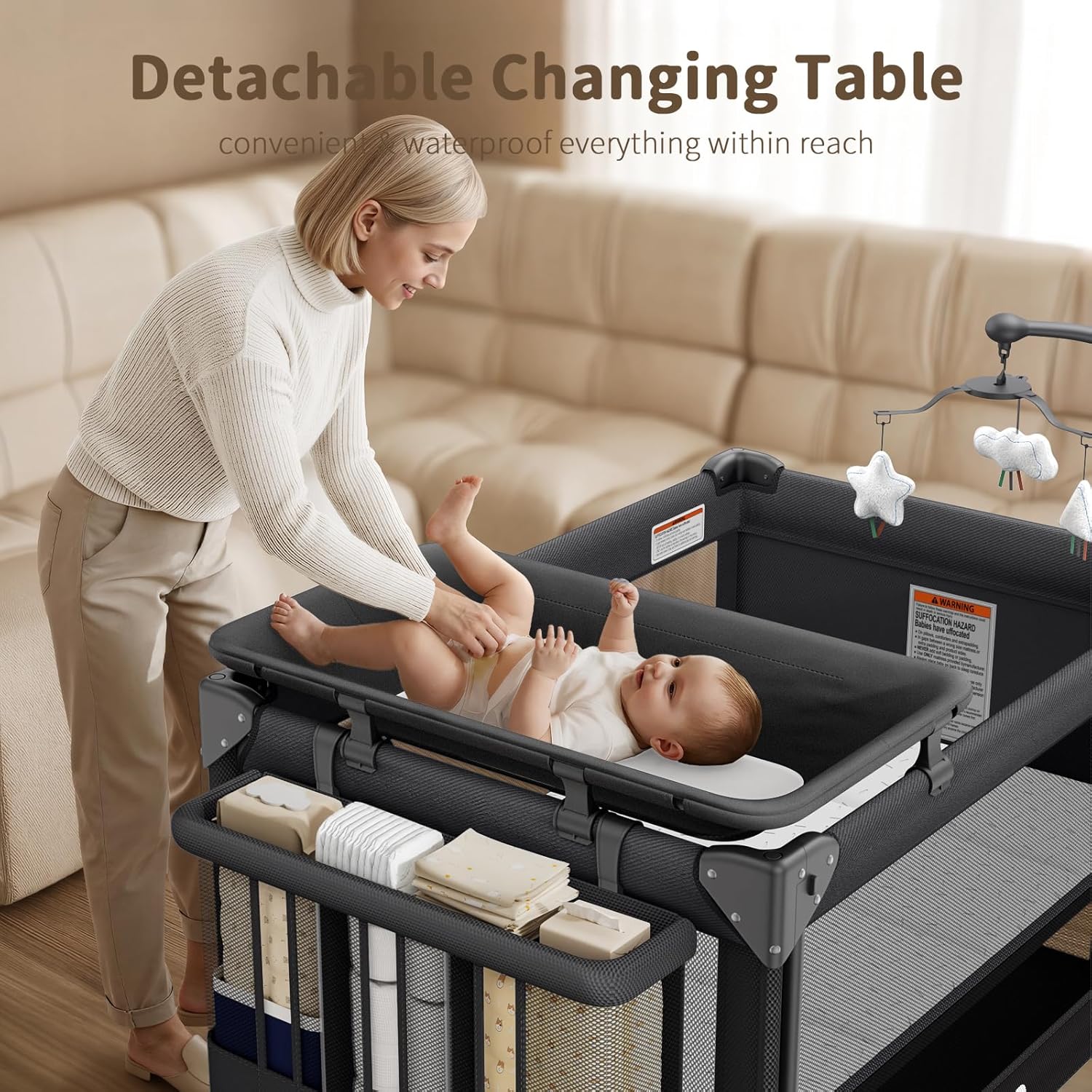 Gaive 4-in-1 bassinet detachable changing table attachment in use