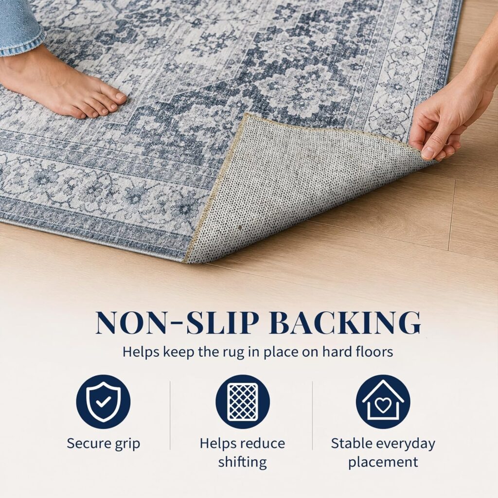 UKISS Washable Rugs 5'x7' vintage blue area rug