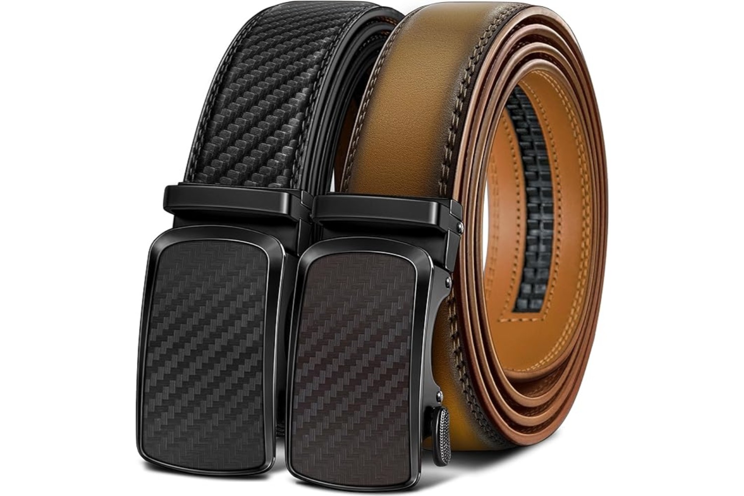BULLIANT slide ratchet belt buckle and leather strap close up