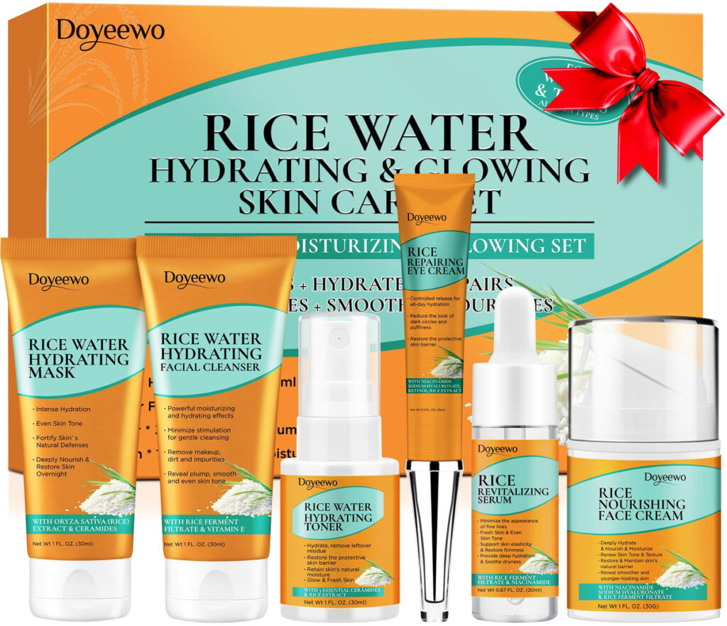 DOYEEWO 6-piece Korean rice extract skincare set with box packaging