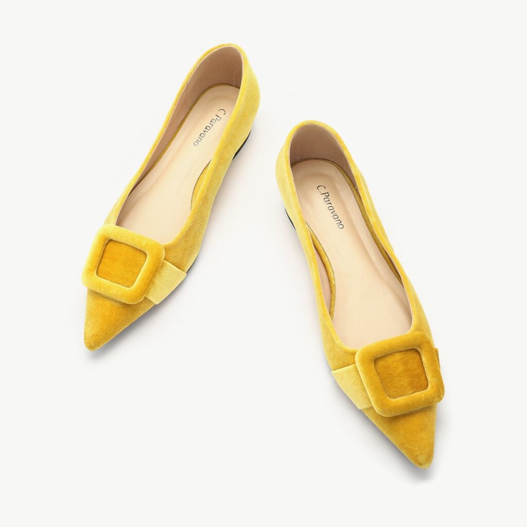 C.Paravano Aida square buckle velvet flats, the brand's best-selling style