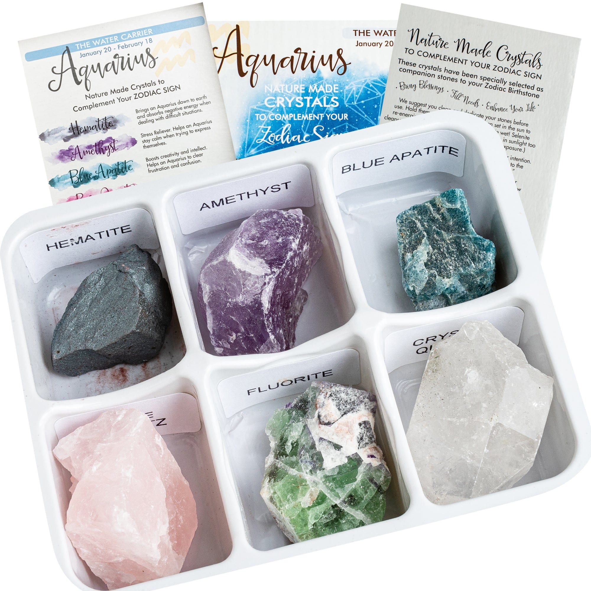 Rock Paradise Zodiac Crystal Set box open showing six gemstones for the Aquarius sign