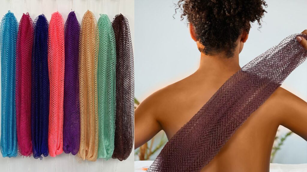 Authentic African net sponge hanging by its string handles
