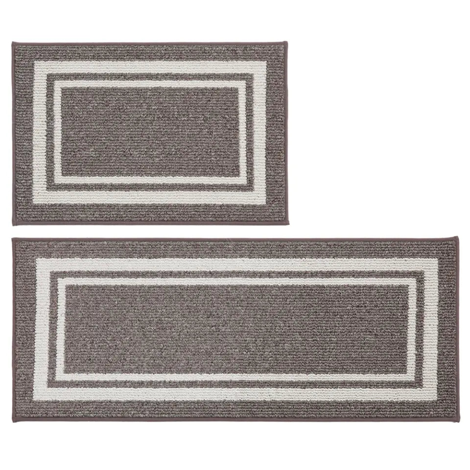 Jaatop Dual Border Kitchen Rugs two-piece set in brown