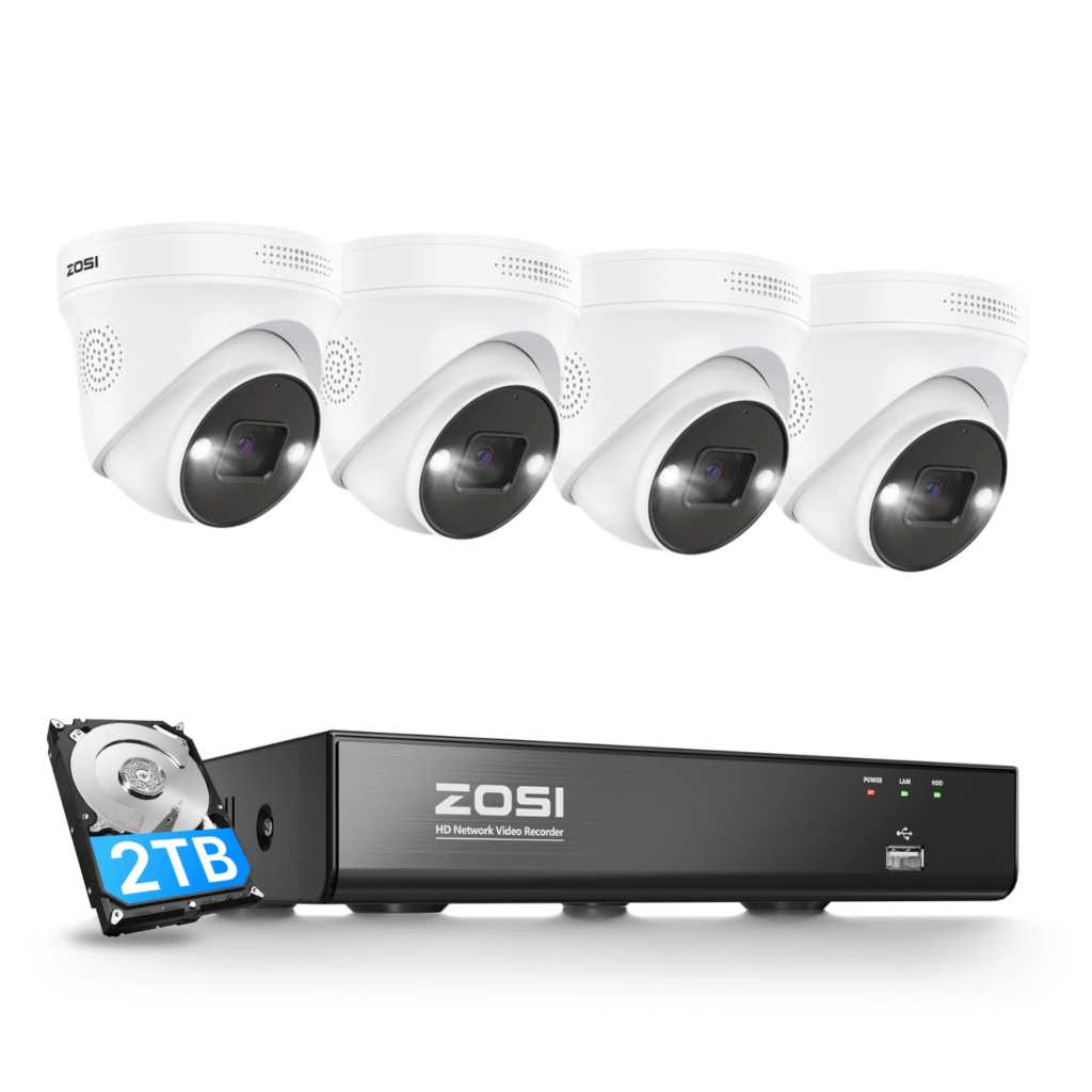 ZOSI C225 4K PoE 8-channel security camera system with NVR and four cameras