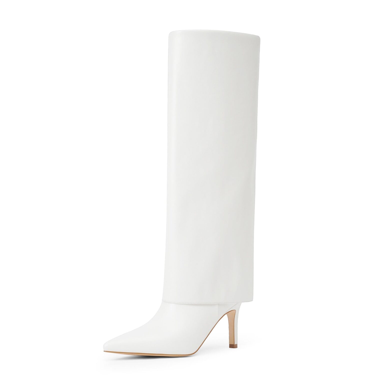 Modatope white fold-over knee-high boots