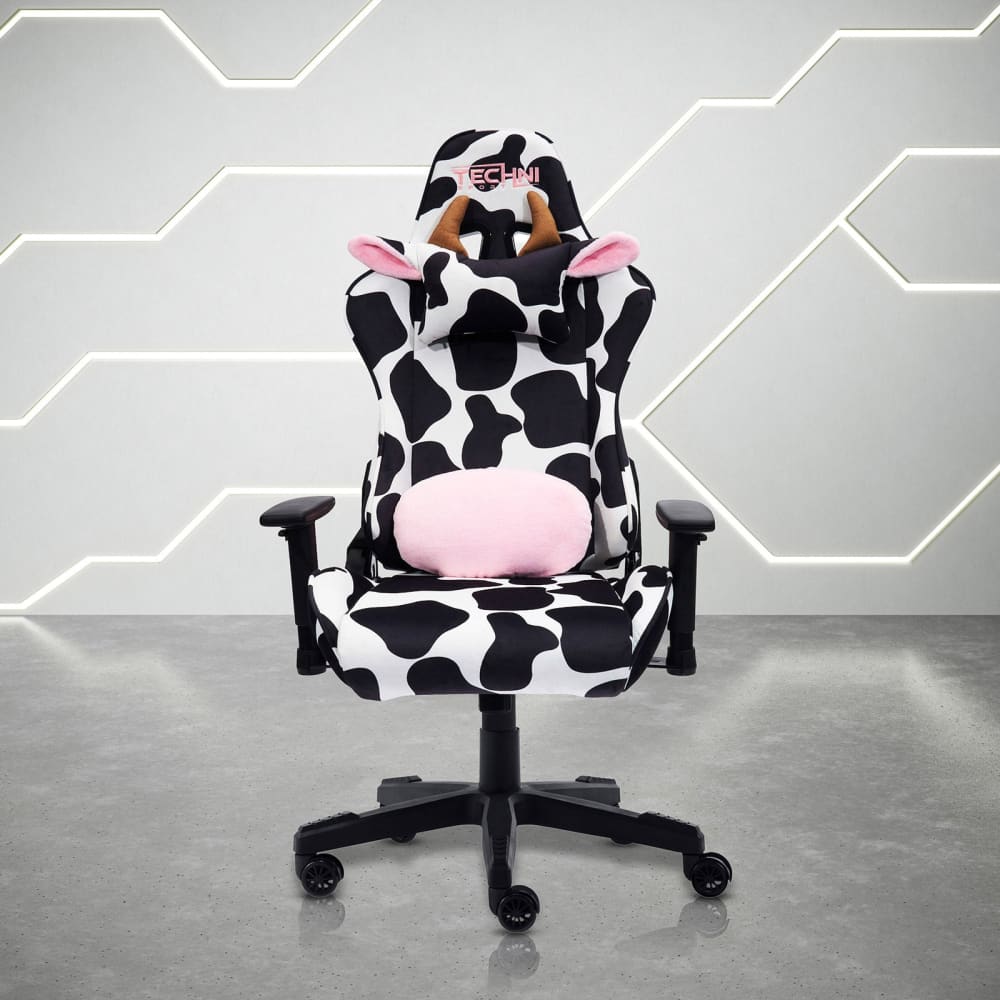 Techni Sport Cow Gaming Chair in black and white cow print