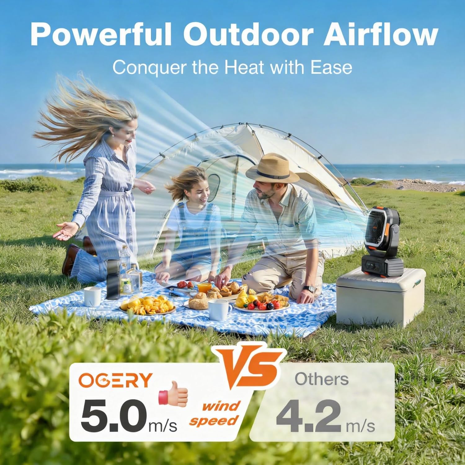 OGERY F11 High Speed Camping Fan with LED light and remote