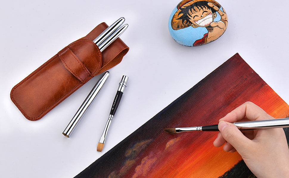 Fuumuui 4pcs Natural Sable Hair Travel Watercolor Brushes with leather travel pouch