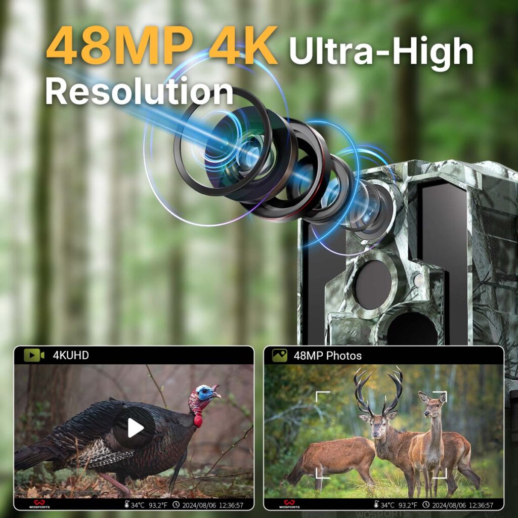 WOSPORTS G600 4K Trail Camera side profile showing lens and PIR sensor