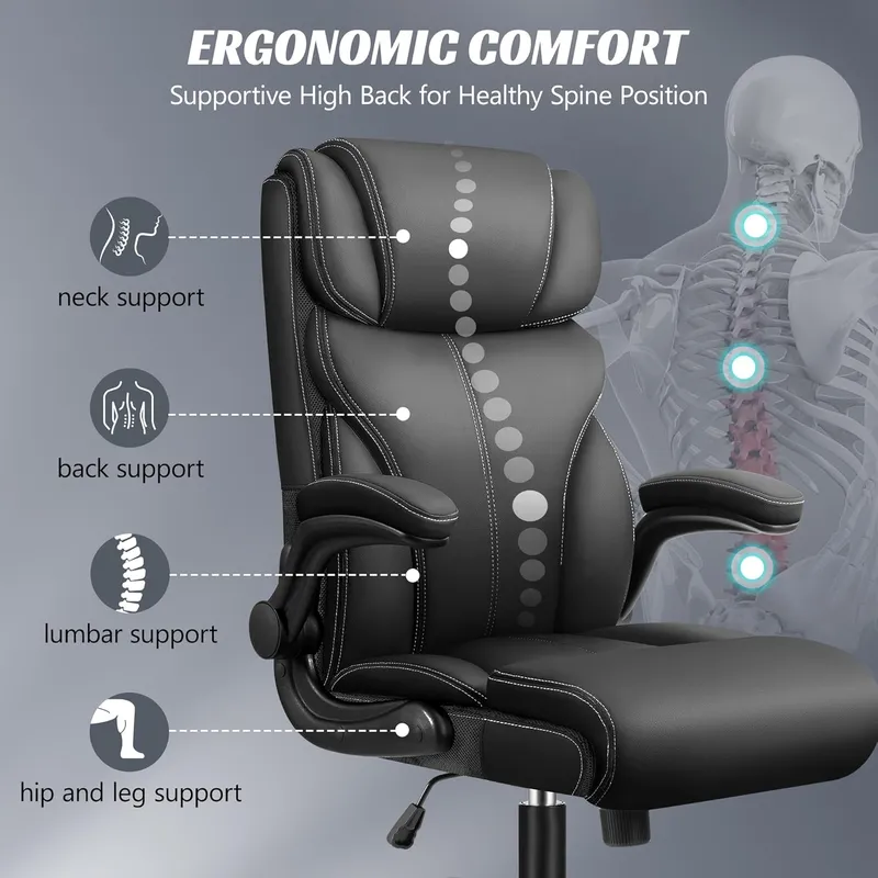 HeroSet Executive Breathable Leather Chair with Adjustable Flip-up Armrests