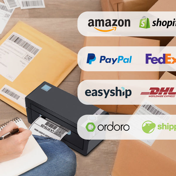JADENS 268BT thermal label printer shown compatible with USPS, UPS and other shipping platforms