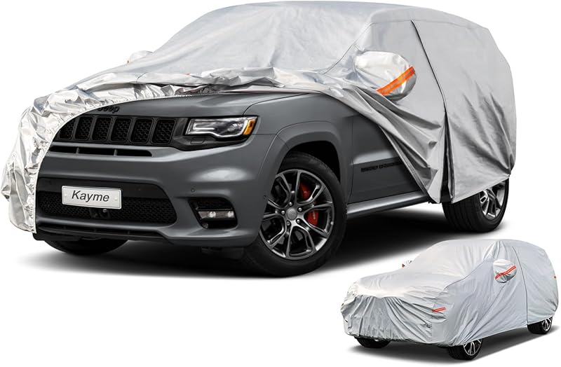 Kayme multi-layer waterproof cover fitted over an SUV