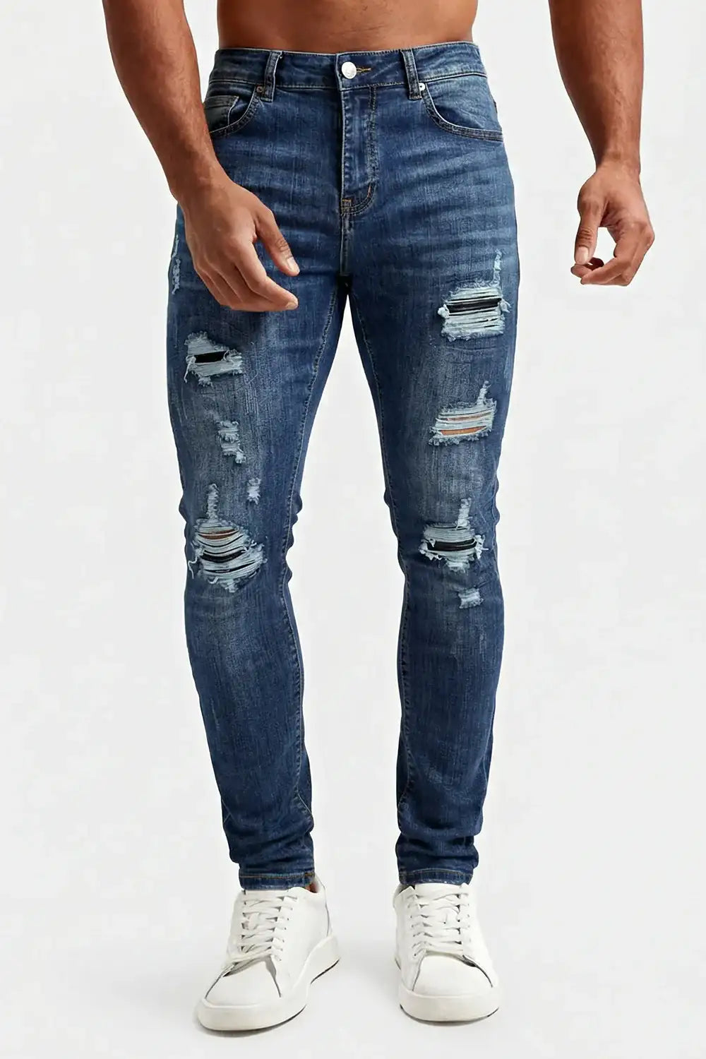GINGTTO Men's Stretch Skinny Jean in ripped, slim-fit denim