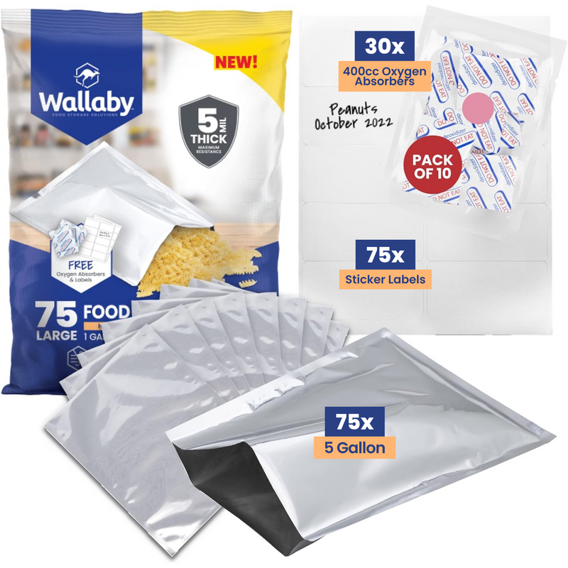 Wallaby Goods 1 Gallon Mylar Bags with Oxygen Absorbers bundle