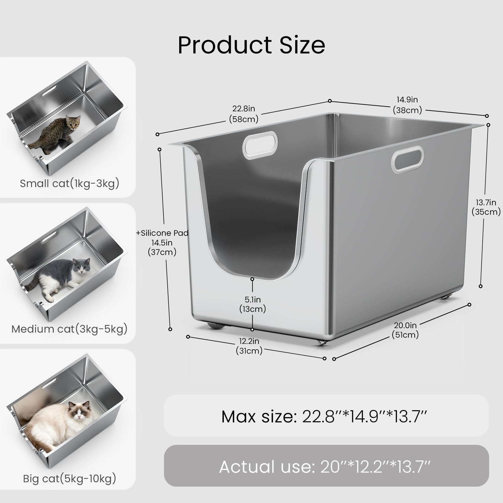 PTLOM Front Entry XL litter box dimensions and size chart