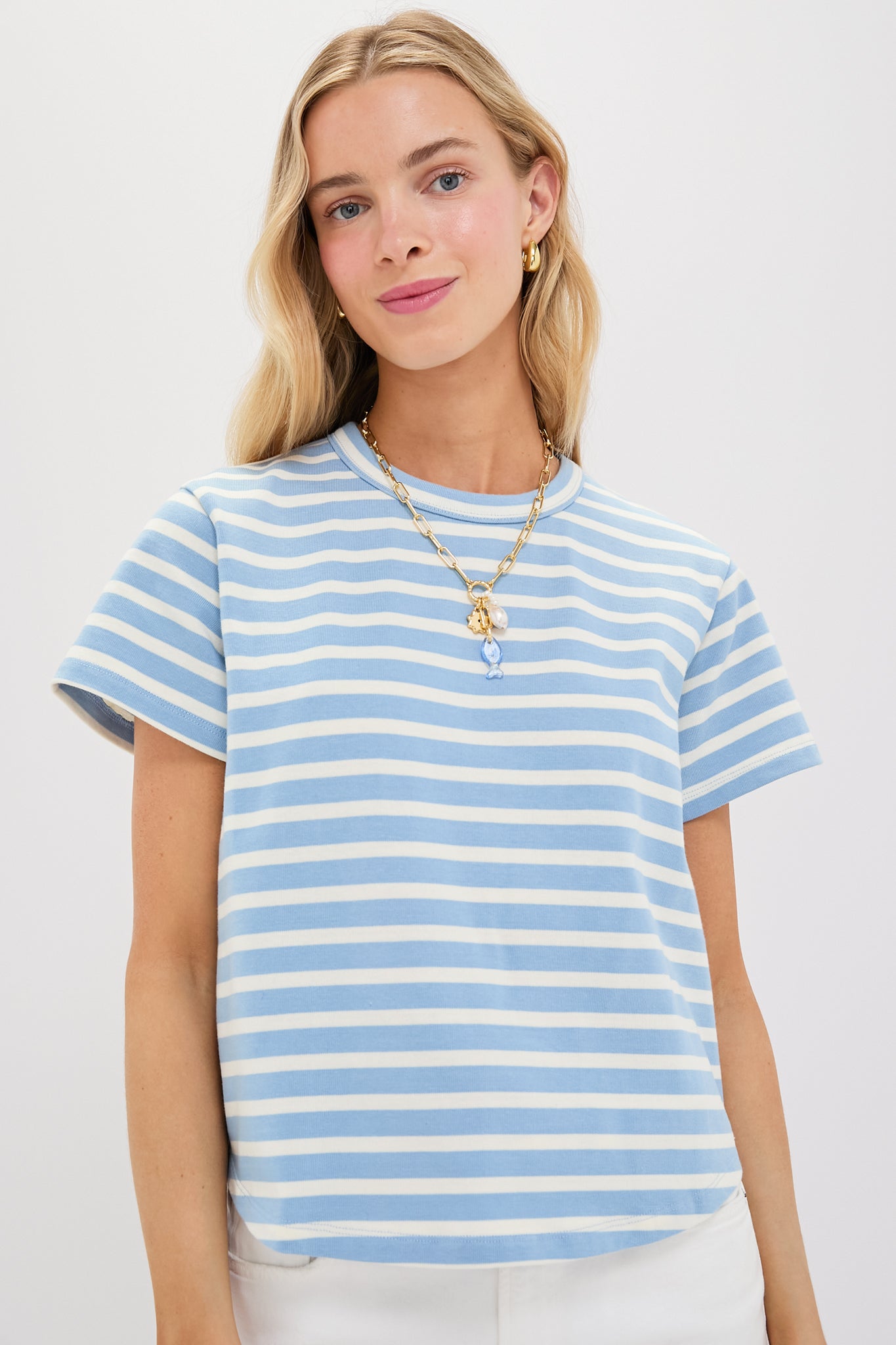 Tuckernuck Light Blue Stripe Parker Classic Tee in 100% cotton