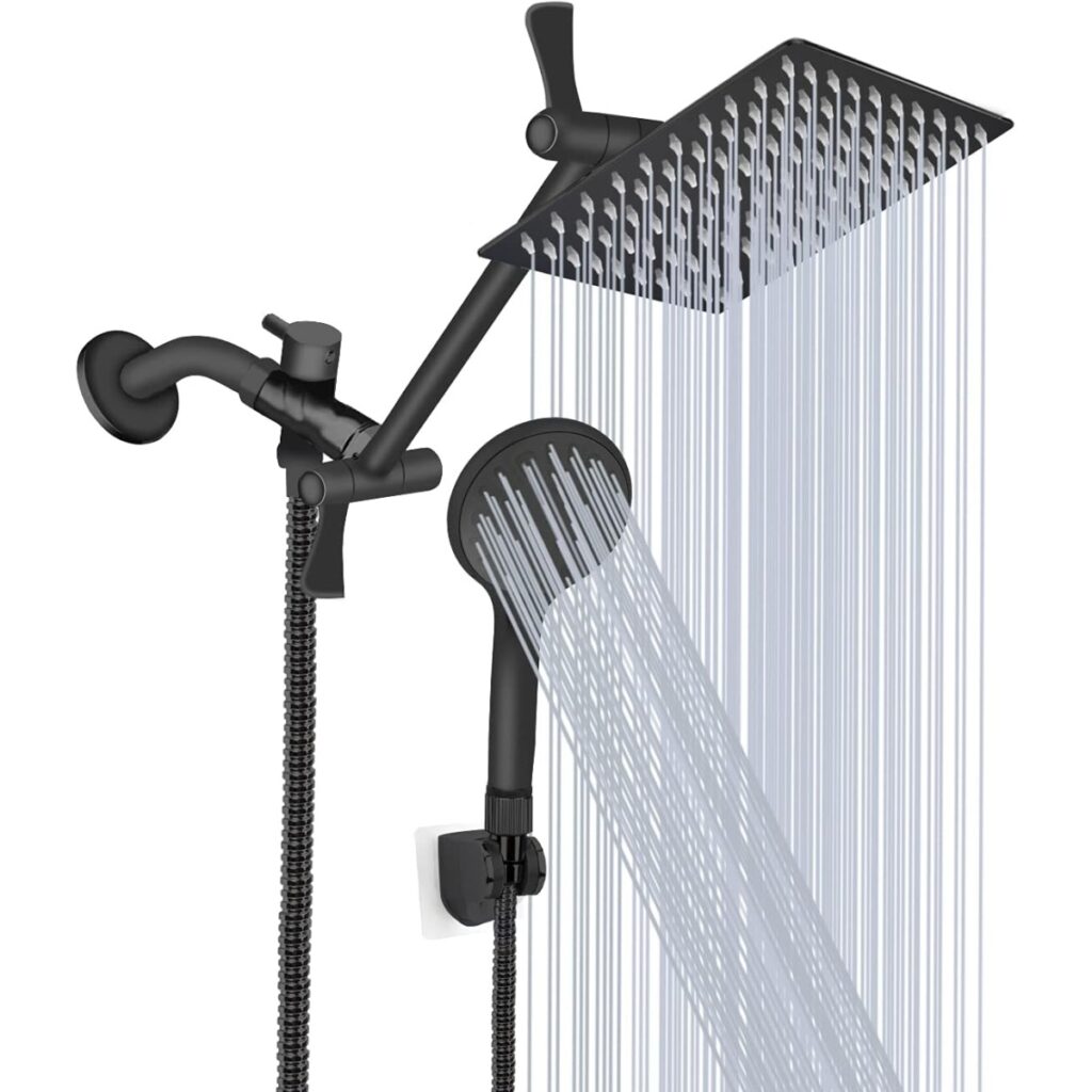 Tudoccy rainfall shower head and handheld combo with 11-inch extension arm, matte black finish