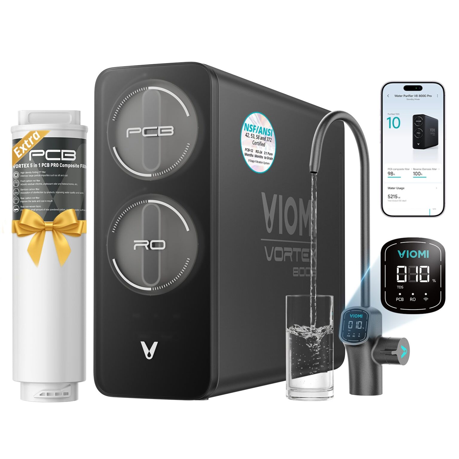 VIOMI Vortex 8 Pro tankless under-sink reverse osmosis water purifier with smart LED faucet