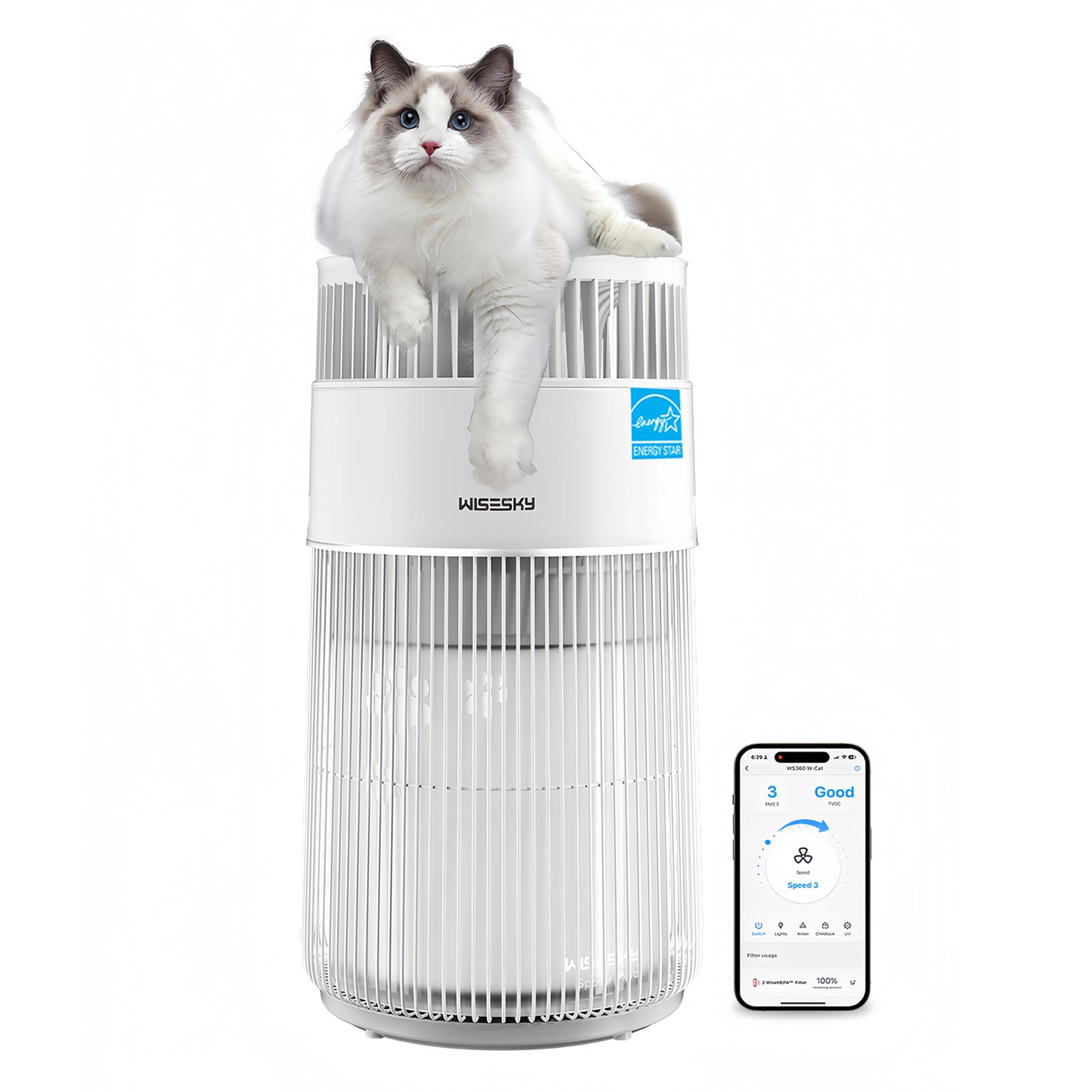 WISESKY W-Cat air purifier, white tower unit