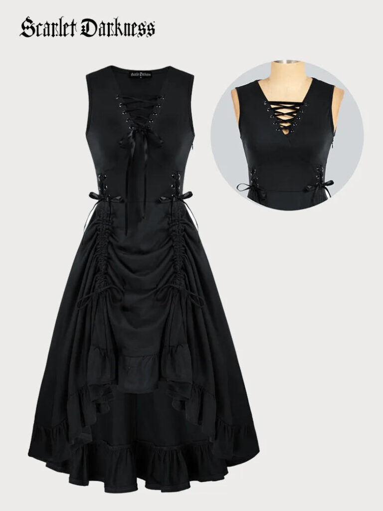 Scarlet Darkness steampunk lace-up high-low dress