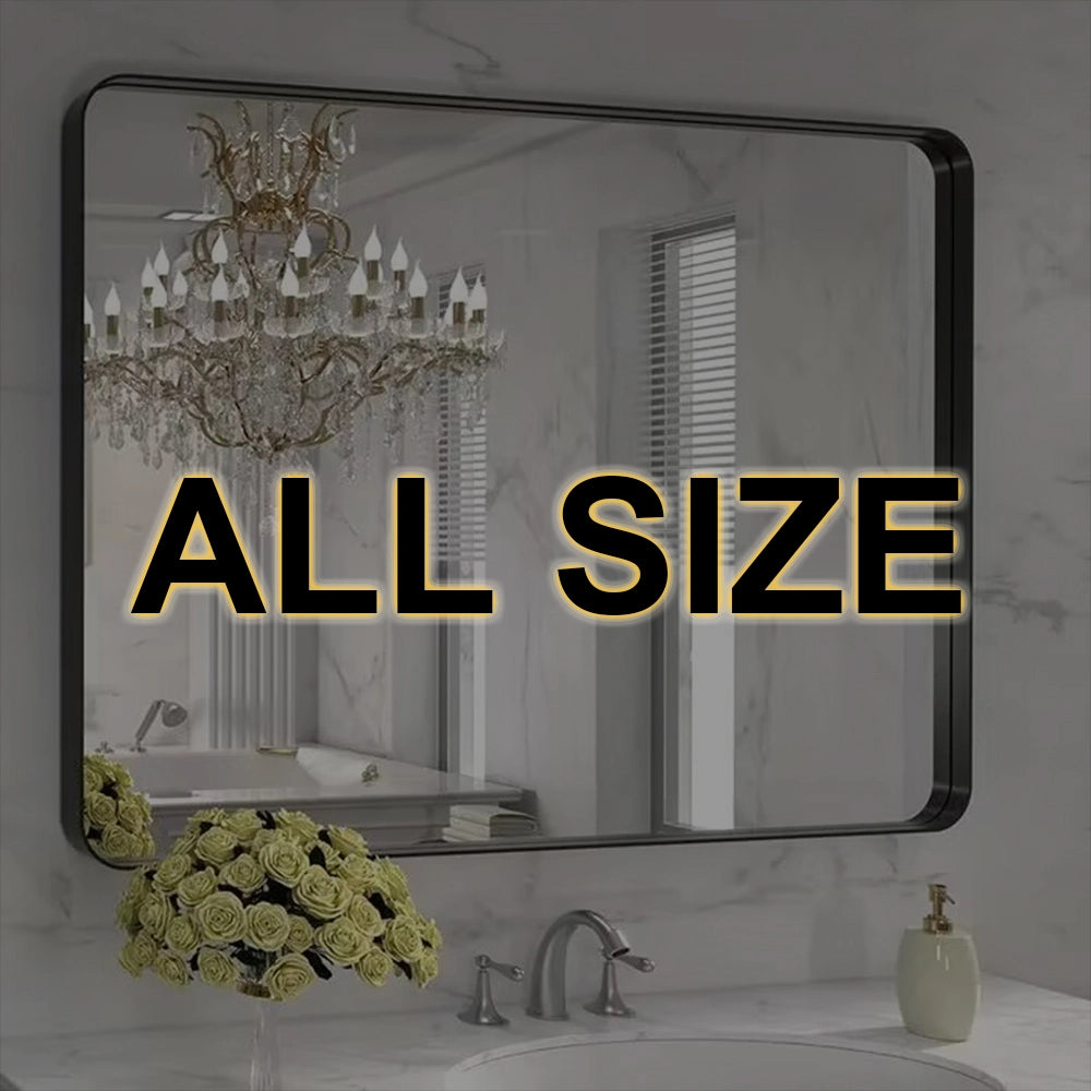 Size chart showing available LOAAO black framed mirror dimensions