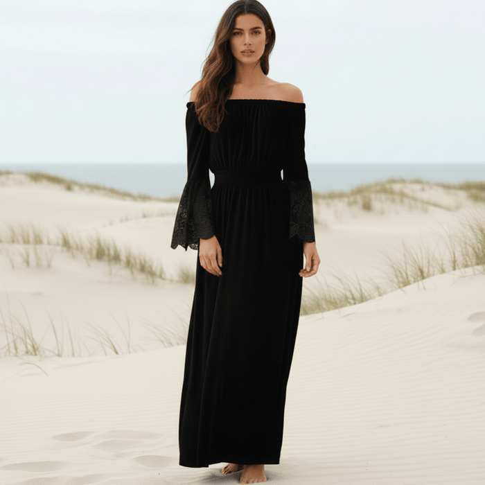 Boho Sexy Lace Beach Maxi Long Dress in black