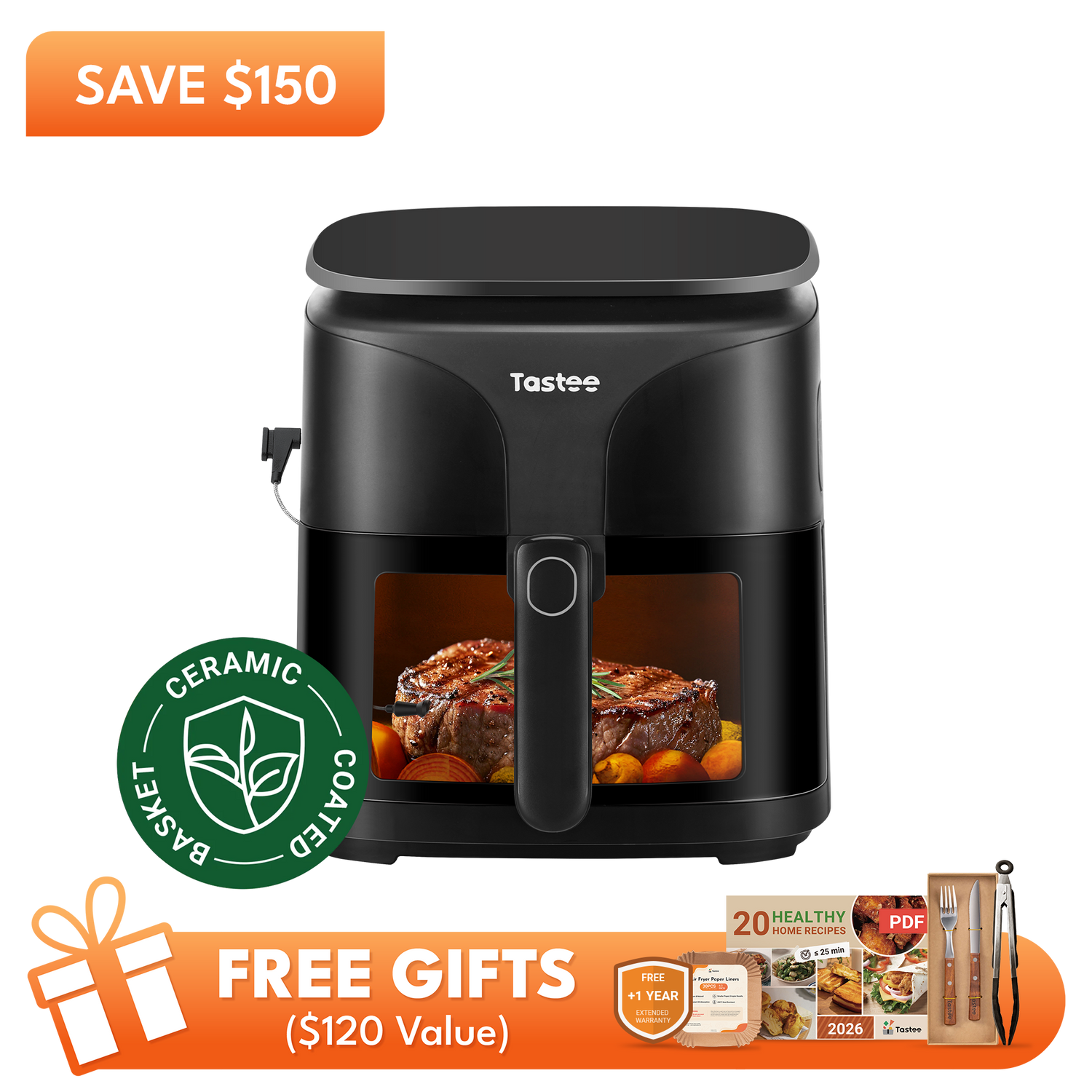 Tastee Sensor Magic Smart Air Fryer, Ceramic Coated model, on a kitchen counter