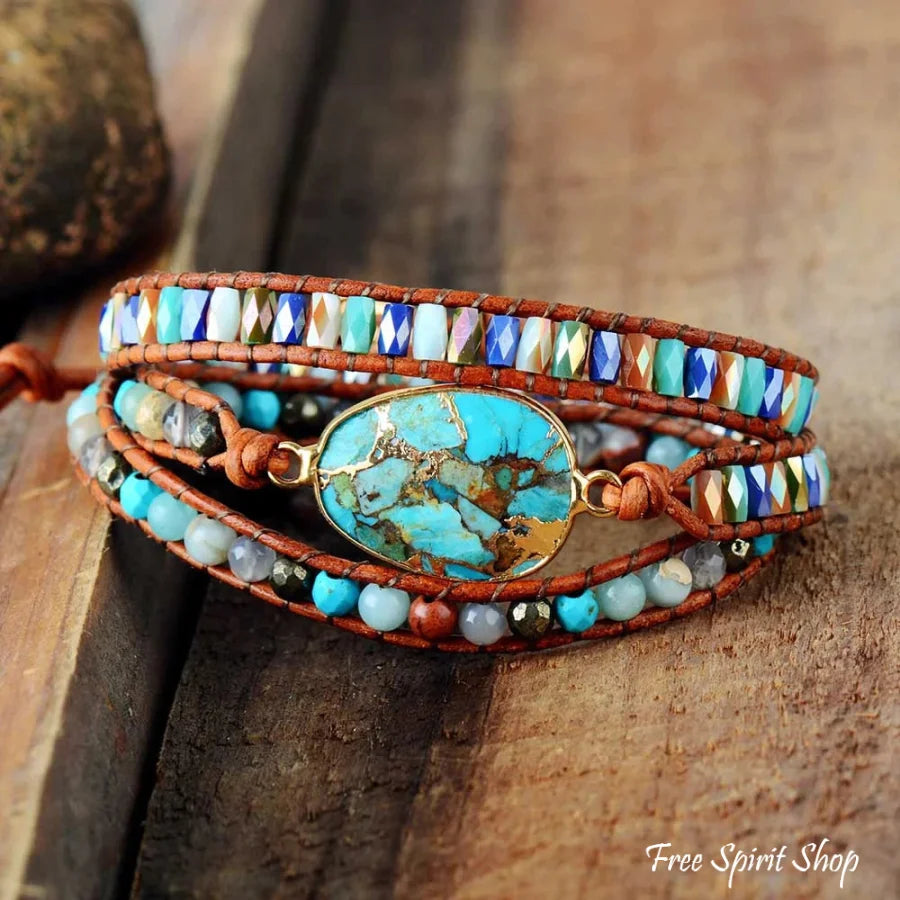Free Spirit Shop Natural Turquoise and Jasper Wrap Bracelet